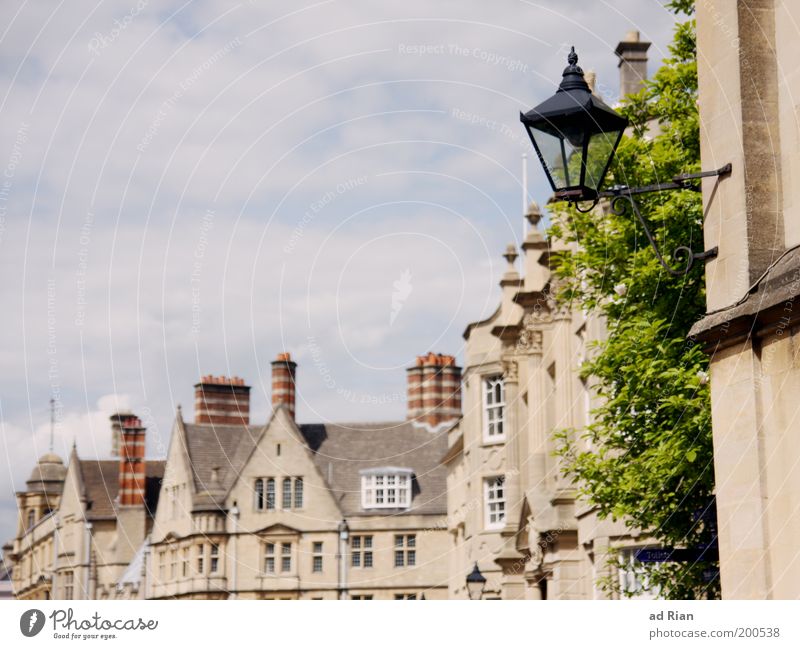 OXFORD Sky Clouds Plant Foliage plant Oxford England Town Downtown Old town House (Residential Structure) Building Architecture Facade Lantern Authentic Elegant