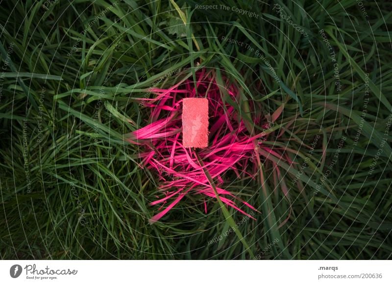 mark Construction site Grass Wood Sign Signs and labeling Illuminate Pink Planning Whimsical Change Border Orientation Colour photo Exterior shot Close-up