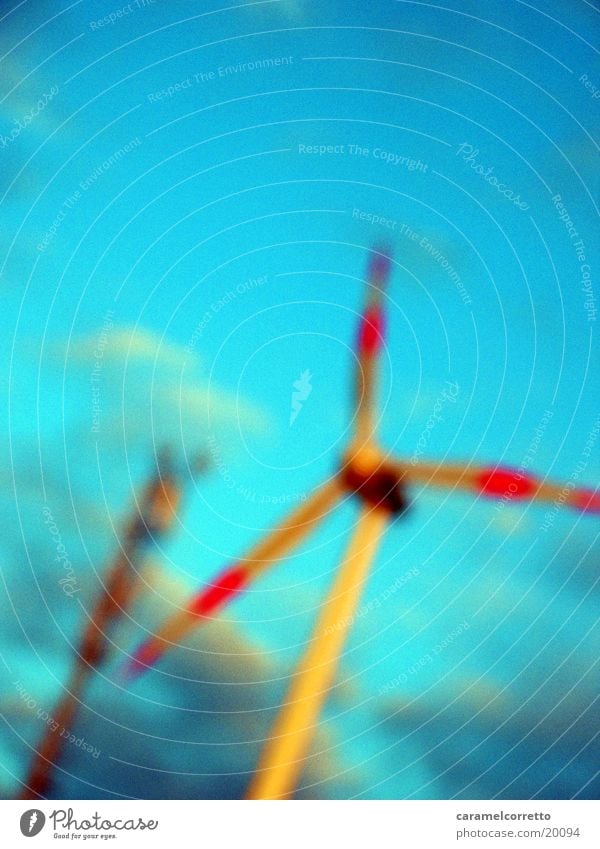 windmill Clouds Wind energy plant Electrical equipment Technology Sky Movement Blue Energy industry