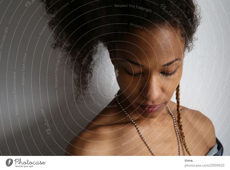 . Room Feminine Woman Adults 1 Human being Shirt Jewellery Hair and hairstyles Curl Braids Afro Listen to music Dream Sadness Beautiful Soft Emotions Concern