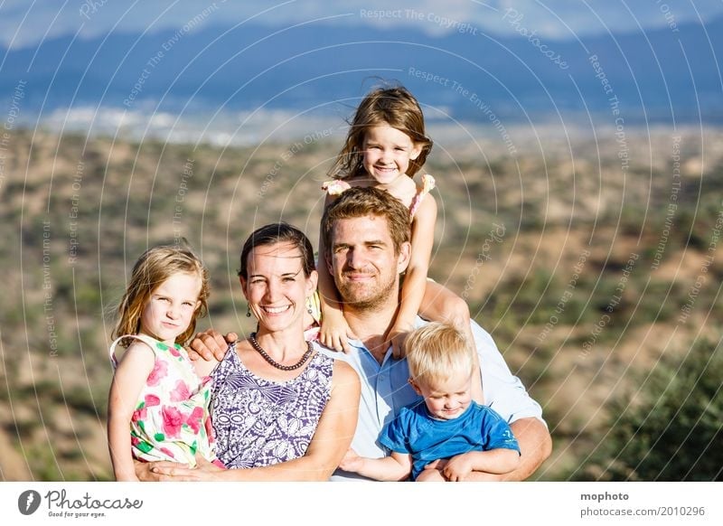 Young couple with three small children, family Summer Parenting Child Human being Baby Toddler Girl Boy (child) Young woman Youth (Young adults) Young man