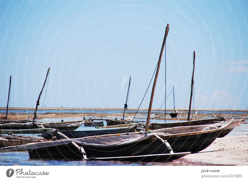 stranding Far-off places Beautiful weather coast Ocean Kenya Africa Fishing boat Wood Lie Simple Exotic Authentic Modest Horizon Idyll Picturesque Sailboat Pole