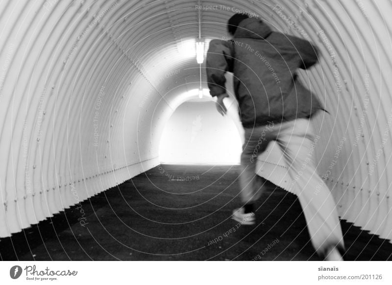 Run frood, run! Running Hope Fear Fear of the future Distress Escape Refugee Tunnel Pedestrian underpass Haste Stress Minimalistic Simple Silhouette Chase Panic