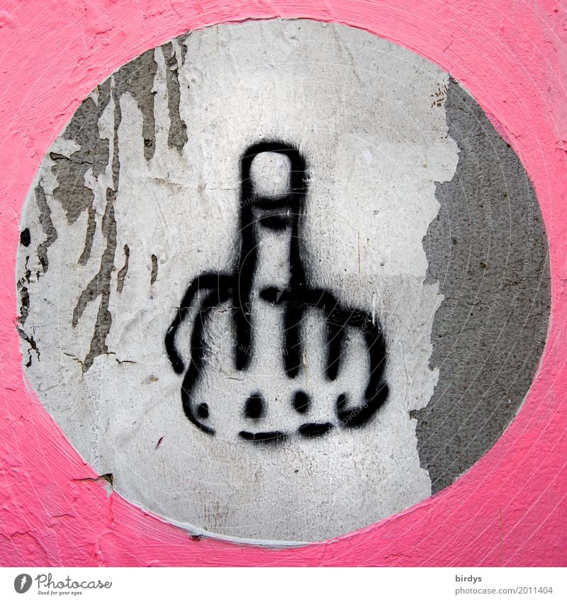 stinky fingers Hand Fingers Sign Graffiti Give the finger Aggression Exceptional Rebellious Trashy Anger Gray Pink Emotions Envy Contempt Aggravation Grouchy