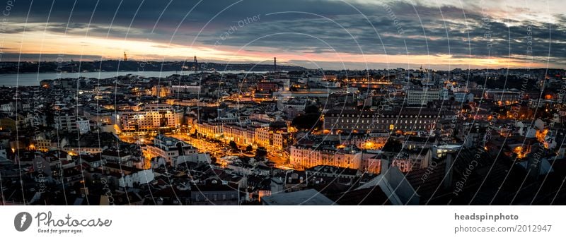 Panorama of Lisbon after sunset Shopping Vacation & Travel Tourism Trip Adventure Sightseeing City trip Summer vacation Clouds Night sky Beautiful weather River