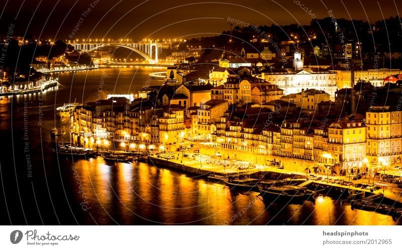 City view of Porto at night Shopping Vacation & Travel Tourism Sightseeing Summer Summer vacation Portugal Port City Downtown Old town Skyline Facade