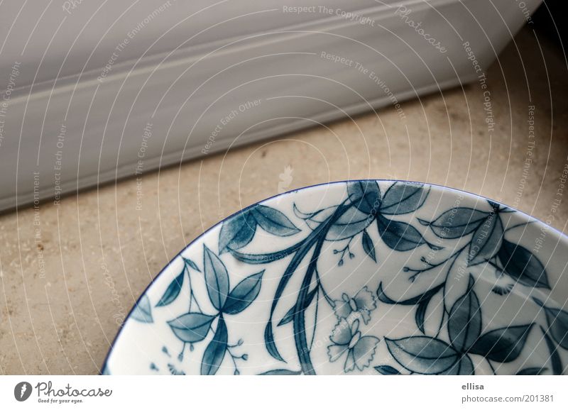 Porcelain: white to blue Crockery Bowl Decoration Stone Ornament Old New Round Blue Gray White Safety (feeling of) Pure Desert bowl Floral Pattern Colour photo