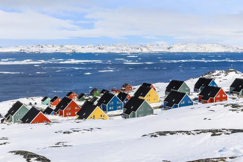 Colorful inuit houses in a suburb of arctic capital Nuuk Vacation & Travel Tourism Ocean Winter Mountain House (Residential Structure) Nature Landscape Sky