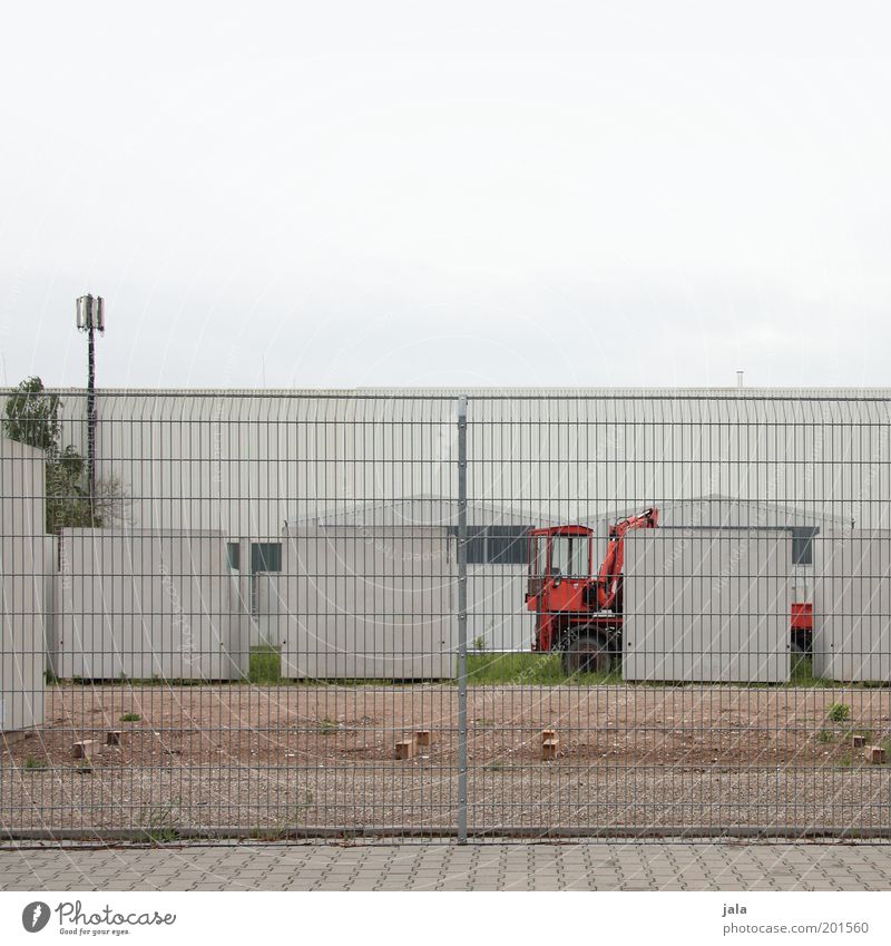 depot Work and employment Construction site Industry Company Sky Plant Industrial plant Building Fence Excavator Concrete Gloomy Colour photo Subdued colour