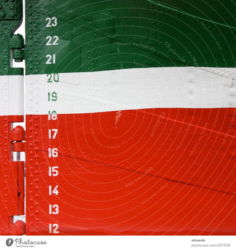 water level report Navigation Cruise Sailboat Watercraft Oar Rivet Metal Green Red White Steering Digits and numbers Line Hinge Flag Italy Colour photo