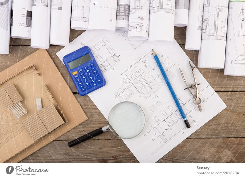 Workplace of architect - construction drawings Design Flat (apartment) House (Residential Structure) Desk Table Office work Industry Business Technology