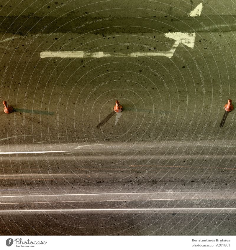 Patches, hats, stripes. Transport Traffic infrastructure Street Pavement Arrow Simple Broken Perspective Traffic cone Repaired Bird's-eye view 3 Stripe