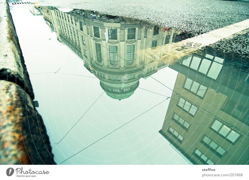 Our star for Oslo Norway Capital city Downtown Old town Dream house Bank building Street Town Reflection Puddle puddle mirroring Colour photo Multicoloured