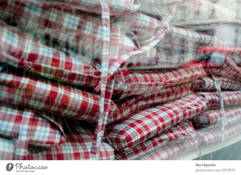 check cushion depot Cushion Cloth Cloth pattern Red White Window pane Stack Colour photo Close-up Pattern Day Reflection Central perspective Café Checkered