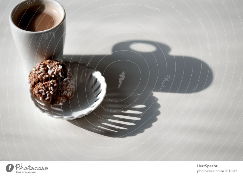 Breakfast shade Candy Cookie Coulored sugar candy Coffee Bowl Cup Porcelain Brown White Colour photo Subdued colour Interior shot Close-up Detail