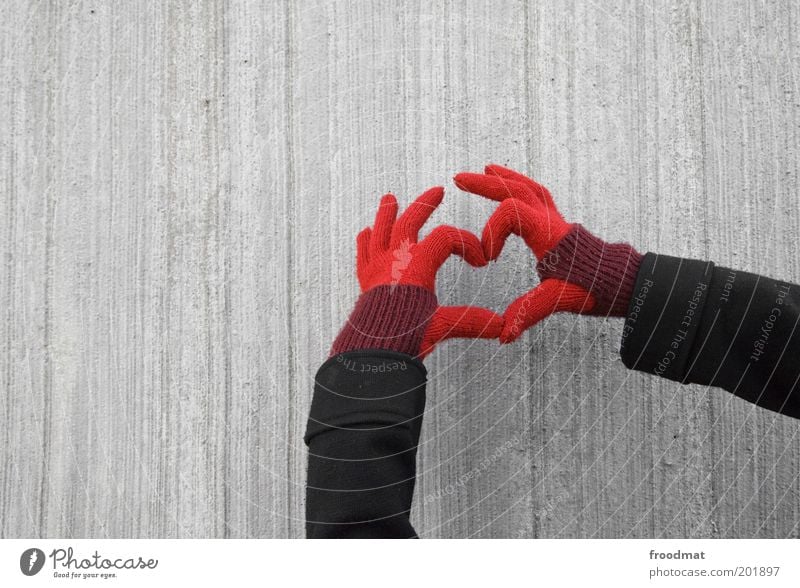 favourite gloves Hand Heart Uniqueness Kitsch Sympathy Love Infatuation Romance Emotions Gloves Concrete wall Gloomy Lovesickness Gesture Colour photo