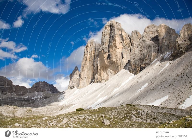 The Three Peaks Summer Mountain Nature Landscape Clouds Rock Alps Blue White Dolomites Europe High mountain region Italy Massive South Tyrol Mountain hiking
