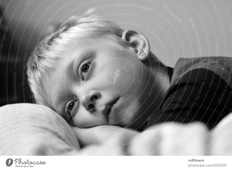 I dream Human being Child Boy (child) Infancy Head Face 1 3 - 8 years Blonde Think Relaxation Dream Sadness Natural Cute Gray Black White Serene Calm Boredom