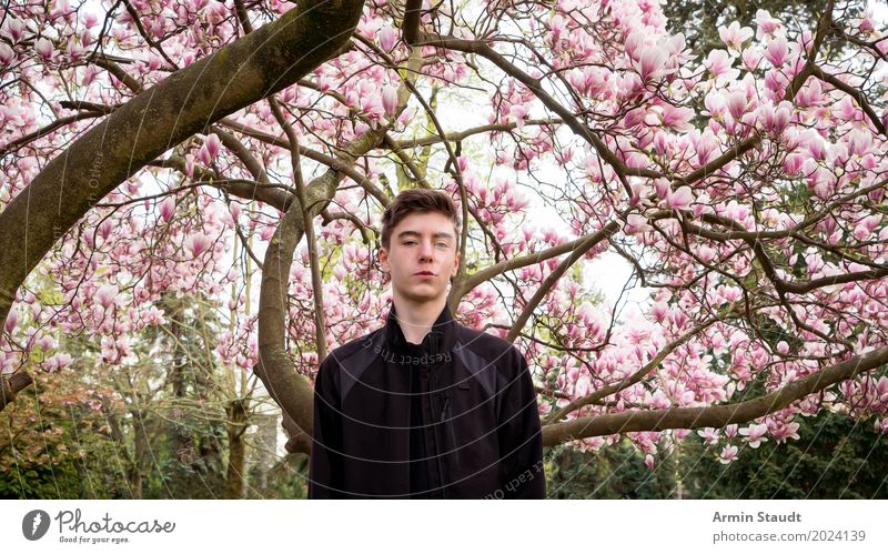 Portrait under Magnolia Lifestyle Style Harmonious Contentment Calm Human being Masculine Young man Youth (Young adults) 1 13 - 18 years Nature Landscape Plant