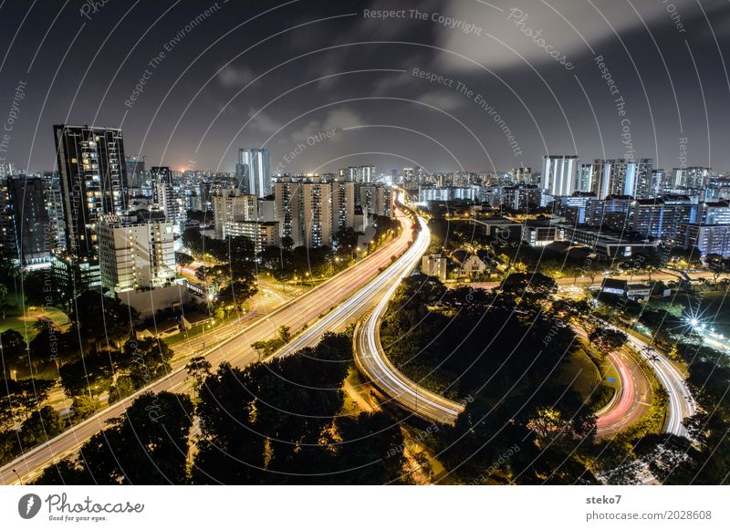 light arch Singapore Skyline High-rise Highway Movement Energy Speed Society Life Modern Town Change Lanes & trails Night life Exterior shot Copy Space top