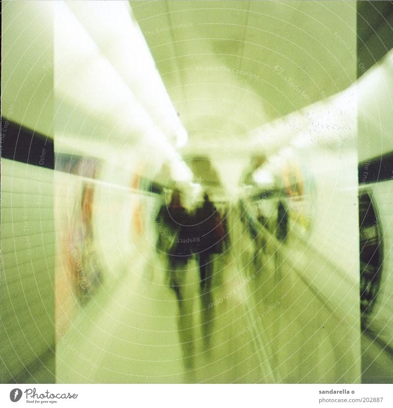 tube Human being Underground Subdued colour Interior shot Experimental Lomography Artificial light Motion blur Central perspective Subway station