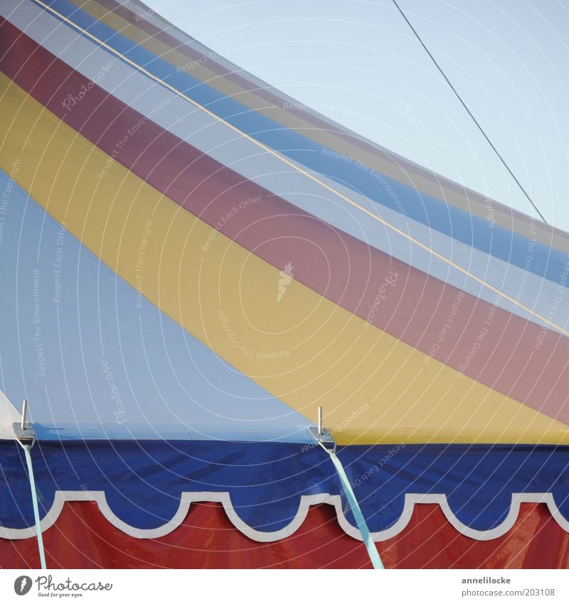 What a circus! Tarpaulin Tent Stripe Multicoloured Striped Pattern Abstract Circus tent Rope Contrast Colour photo Detail Day Infancy Roof Deserted