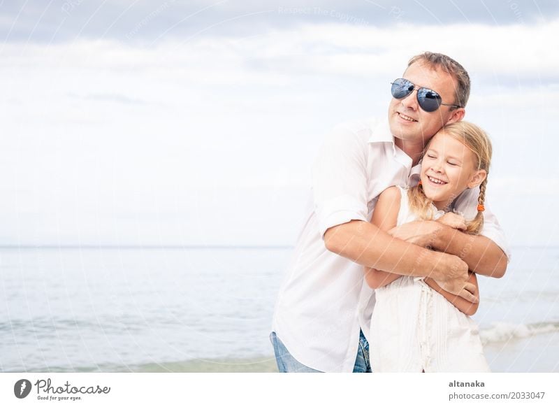 Father and daughter Lifestyle Joy Relaxation Leisure and hobbies Playing Vacation & Travel Trip Adventure Freedom Summer Sun Beach Ocean Child School Woman