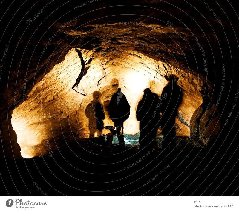 voyage au centre de la terre Vacation & Travel Adventure Cave Tunnel Discover Silhouette Shadow Group Nature Elements Brown Yellow Bizarre Leisure and hobbies