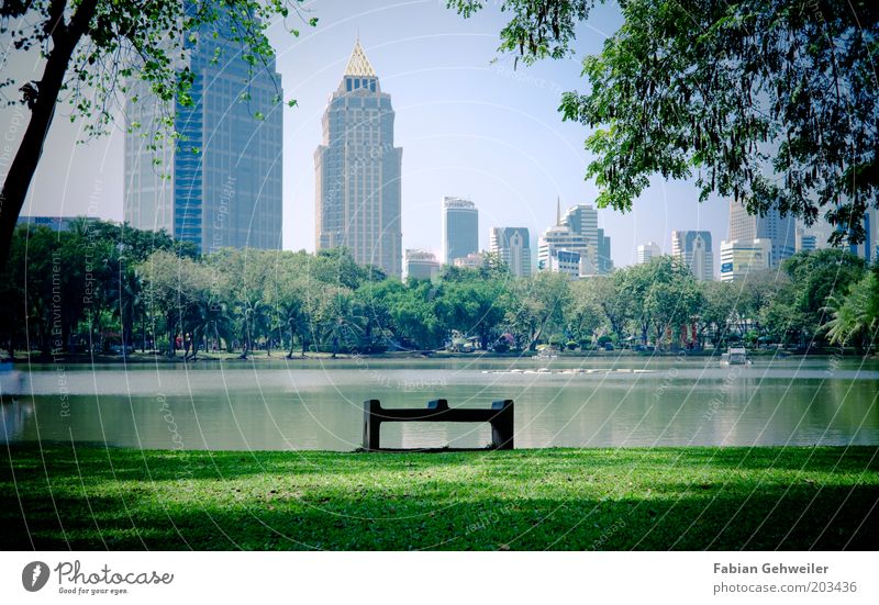 Reality shift Leisure and hobbies Environment Nature Beautiful weather Park Bangkok Thailand Capital city Downtown Skyline Deserted High-rise Bank building