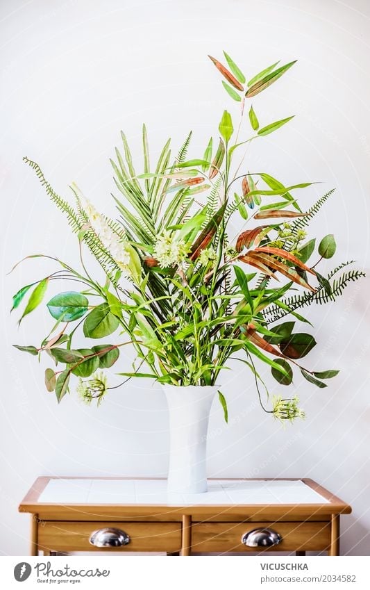Green Plant Arrangements in Vase Style Design Summer Living or residing Flat (apartment) Interior design Decoration Table Room Office Business Nature Spring