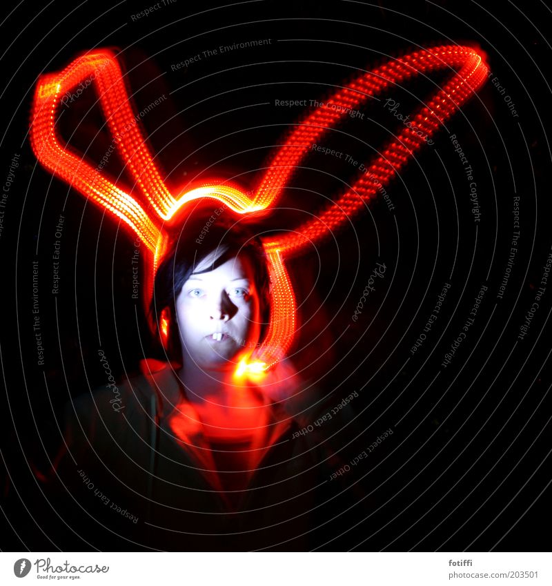 ç Looking Hare & Rabbit & Bunny Ear Red Face Easter Head Grimace Visual spectacle Light Funny Teeth Multicoloured Easter Bunny Light painting Long exposure