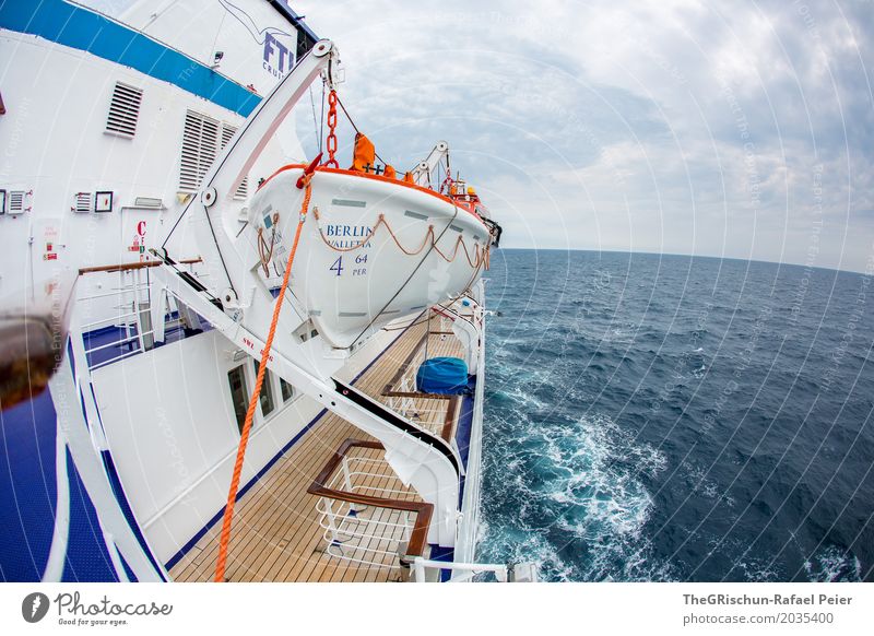 boat trip Means of transport Blue Brown Orange White Cruise liner Dinghy Water Sea water Ocean Far-off places Calm To enjoy Travel photography Navigation