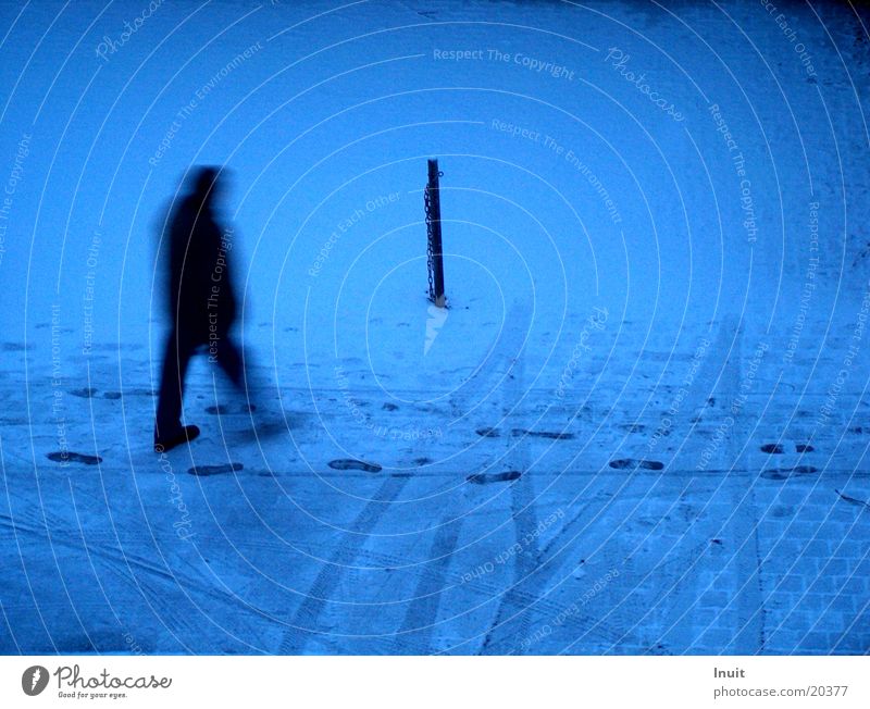 trackers Tracks Loneliness Man Snow Blue Morning Blur
