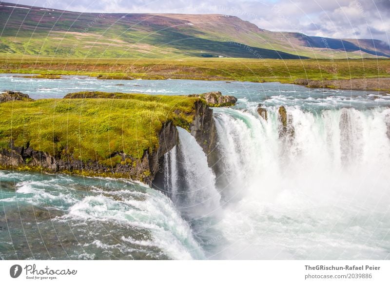 Godafoss Environment Nature Landscape Blue Green White Waterfall Torrents of water Iceland Travel photography Attraction Tourism River Impressive Colour photo