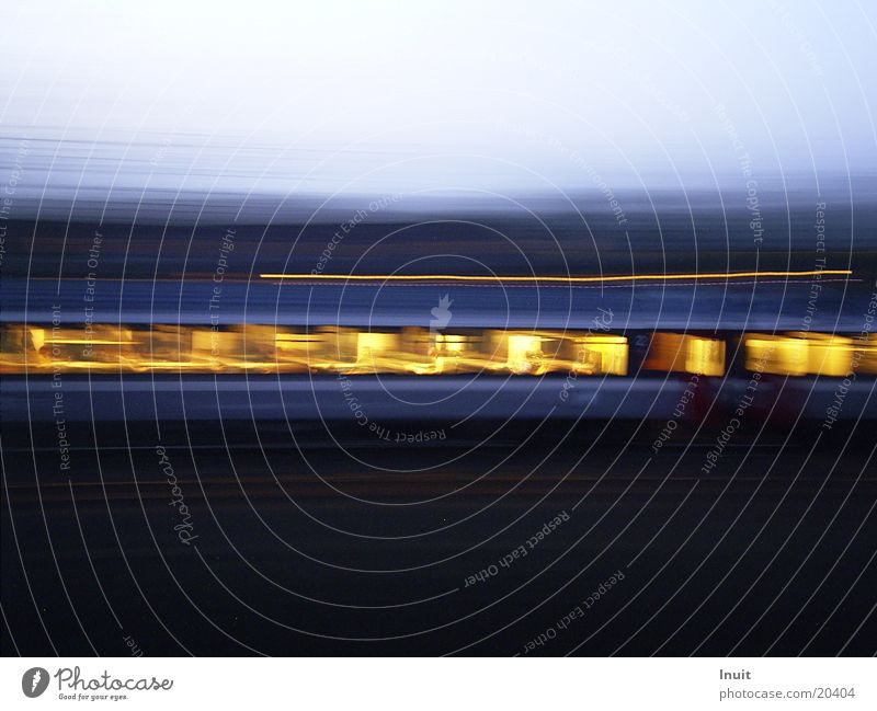 Fast Railway Railroad Long exposure Train compartment Transport Evening Vacation & Travel Movement