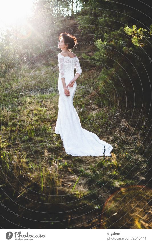 Bride in long dress Lifestyle Wedding Human being Feminine Young woman Youth (Young adults) Woman Adults 1 18 - 30 years Nature Garden Park Forest Dress
