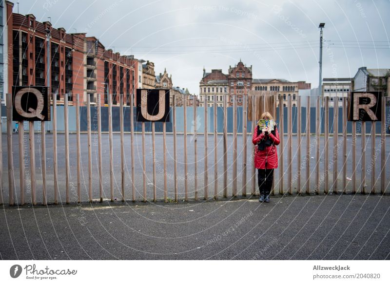 QU'R Letters (alphabet) Capital letter Across queer Word Typography Hide Woman Reading Book Unidentified Glasgow Scotland Downtown Fence Hoarding Town