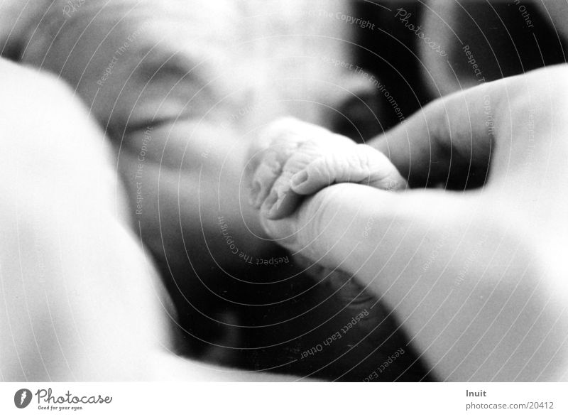 Small Hand Baby Birth Man Black & white photo Close-up