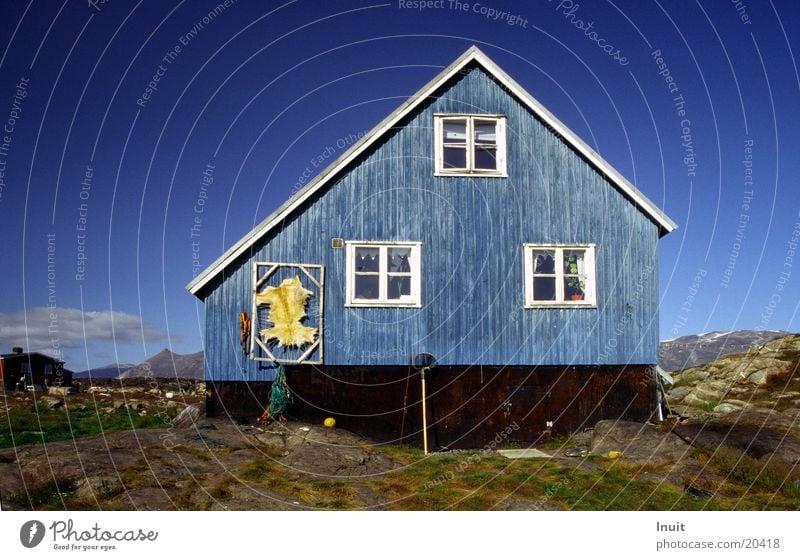 Blue House Greenland Wooden house Pelt The Arctic Europe Sky
