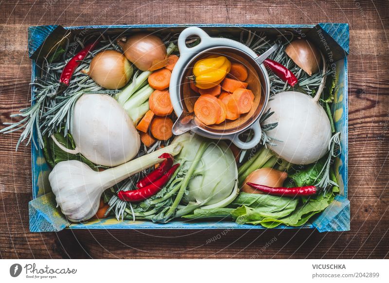 Organic box with vegetables Food Vegetable Nutrition Organic produce Vegetarian diet Diet Shopping Style Design Healthy Healthy Eating Life Summer Table Kitchen