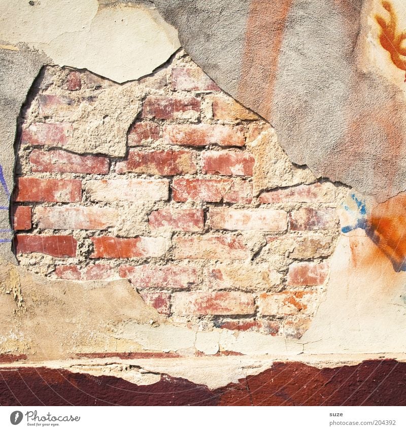 masonry Wall (barrier) Wall (building) Facade Brick Old Authentic Decline Past Transience Derelict Colour photo Exterior shot Abstract Structures and shapes