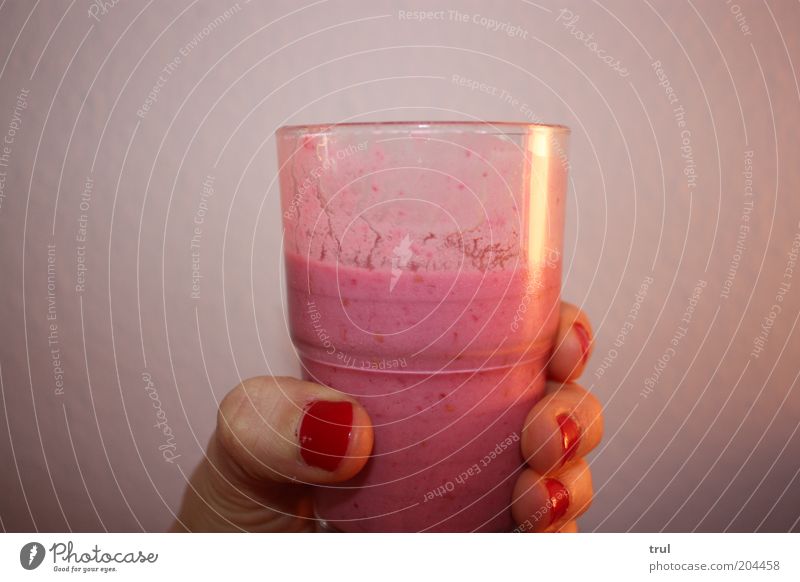 yammi Dairy Products Cold drink Milk Glass Hand Fingers Nail polish Drinking Fresh Delicious Sweet Pink Red To enjoy Colour photo Interior shot Close-up