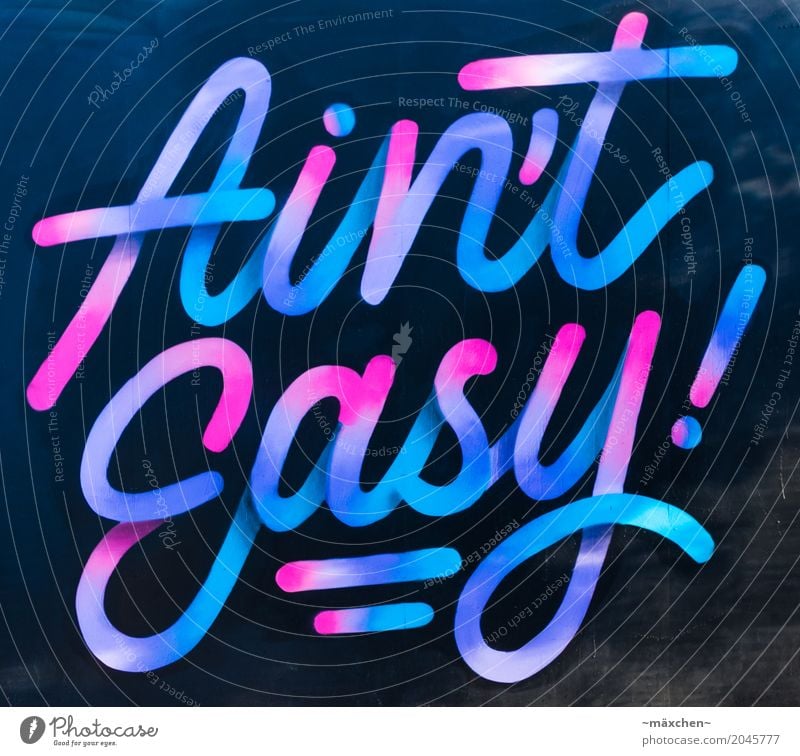 Ain't easy! Art Characters Line Stripe Draw Authentic Modern Round Wild Blue Pink Turquoise Colour Graffiti Street art Wall (barrier) Stone wall Cool (slang)