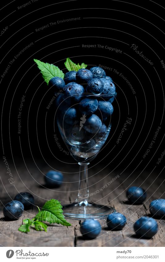 Blueberries with leaves in small glass Fruit Dessert Healthy Eating Table Group Nature Leaf Wood Old Fresh Natural Juicy Wild Blueberry Sweet food Healthy foods