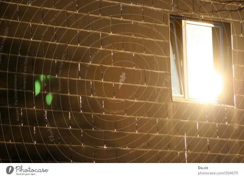 Rays of hope - ACHTELFINALE House (Residential Structure) Manmade structures Facade Window Brick Glittering Illuminate Bright Clean Brown Window pane Reflection