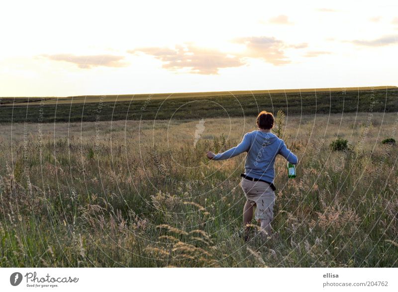 Towards the sun... Young man Youth (Young adults) Nature Landscape Sky Horizon Summer Field Walking Running Far-off places Infinity Joy Adventure Freedom