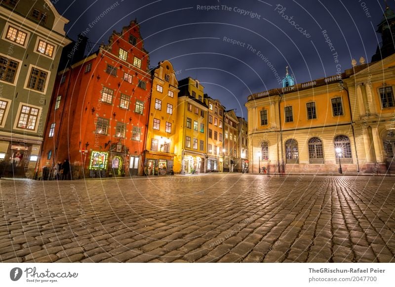 Gamla Stan Town Capital city Blue Brown Yellow Gray Red White Stockholm Sweden House (Residential Structure) Night Light Paving stone Tourism Attraction Valued