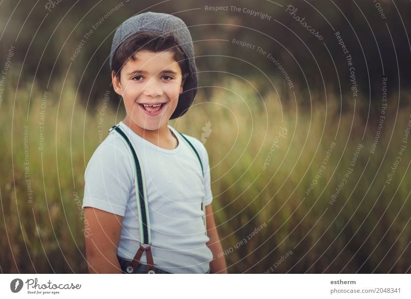 Happy child in the field Lifestyle Adventure Human being Child Toddler Boy (child) Infancy 1 3 - 8 years Nature Meadow Field To enjoy Smiling Laughter Romp