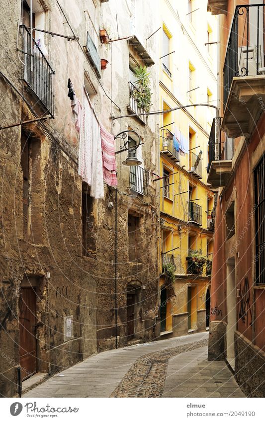 alley whispering Sardinia Capital city Old town House (Residential Structure) Architecture Facade Balcony Window Hang Dark Historic Romance Modest