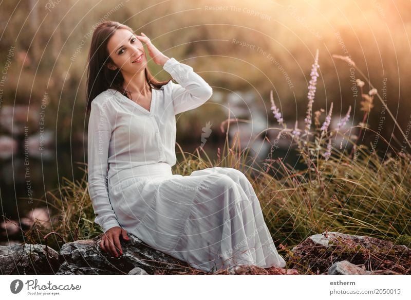 Portrait of pretty woman smiling in nature Lifestyle Elegant Style Beautiful Wellness Relaxation Human being Feminine Young woman Youth (Young adults) Woman